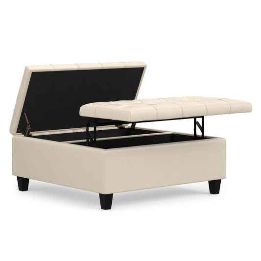 Satin Cream Vegan Leather | Harrison Coffee Table Storage Ottoman