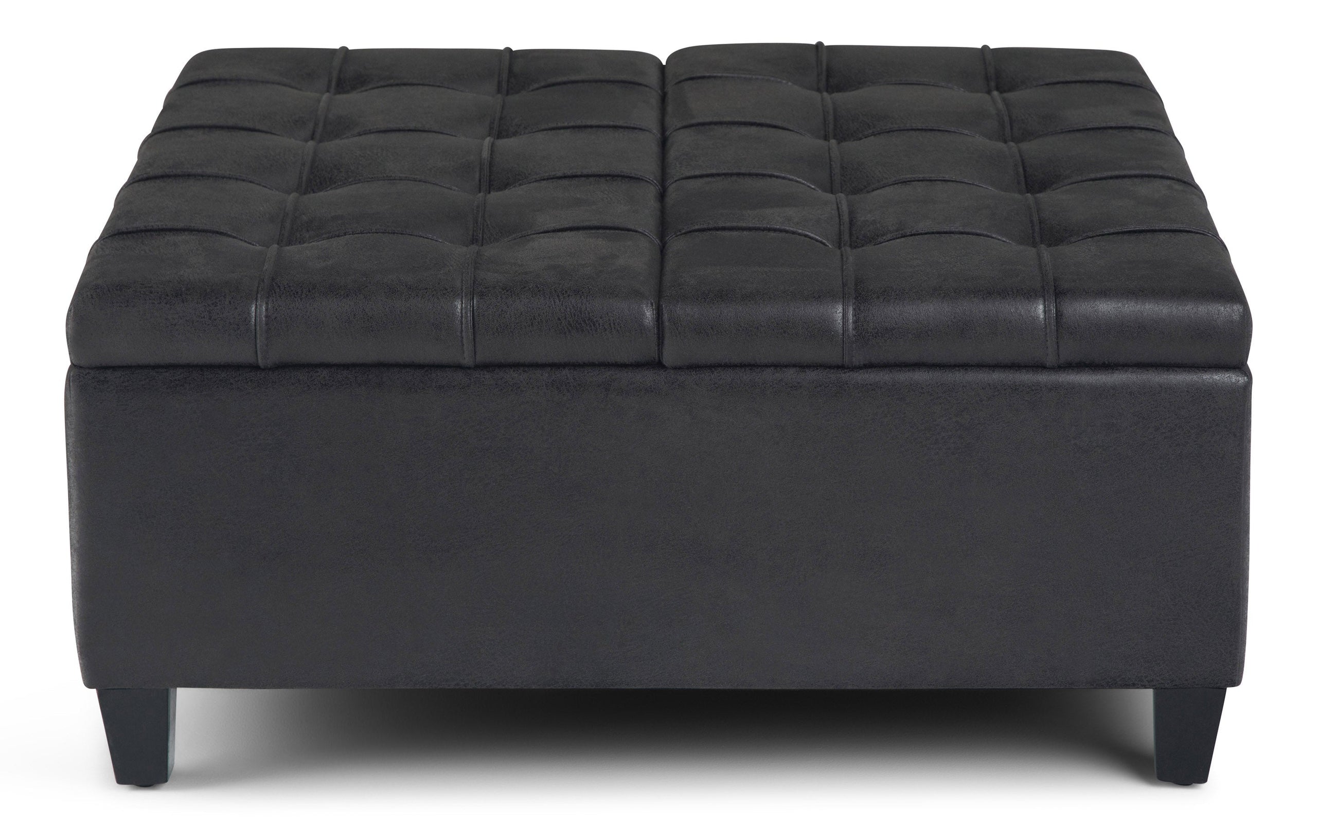 Distressed Black Distressed Vegan Leather | Harrison Coffee Table Storage Ottoman