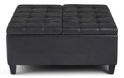 Distressed Black Distressed Vegan Leather | Harrison Coffee Table Storage Ottoman