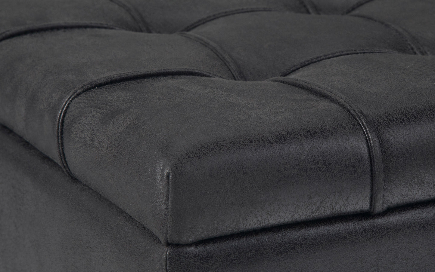 Distressed Black Distressed Vegan Leather | Harrison Coffee Table Storage Ottoman