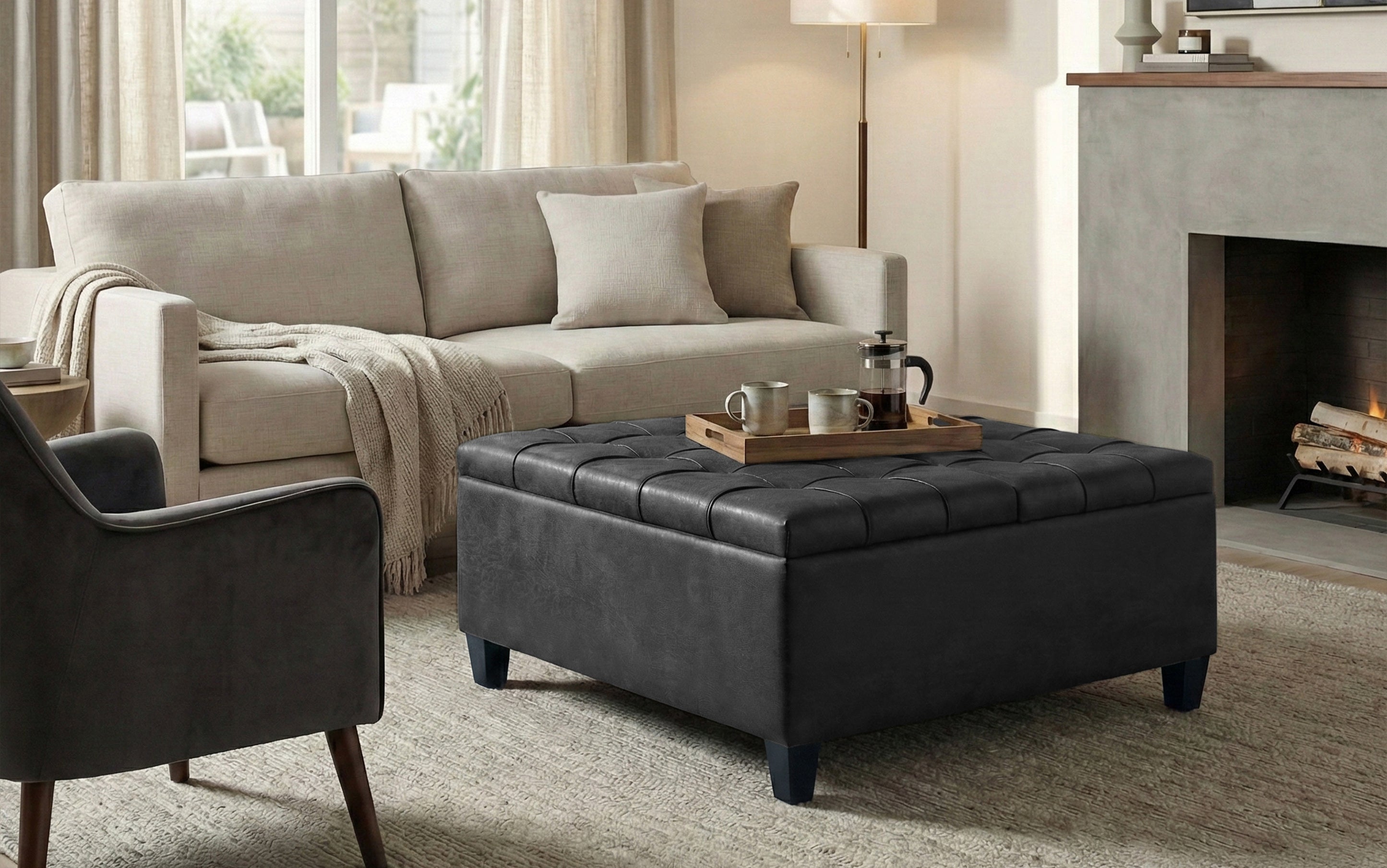 Simpli Home Harrison Storage Ottoman Coffee Table - Thumbnail 2