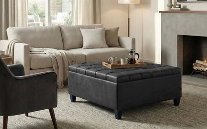 Distressed Black Distressed Vegan Leather | Harrison Coffee Table Storage Ottoman