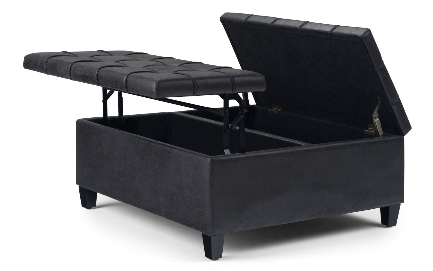 Distressed Black Distressed Vegan Leather | Harrison Coffee Table Storage Ottoman
