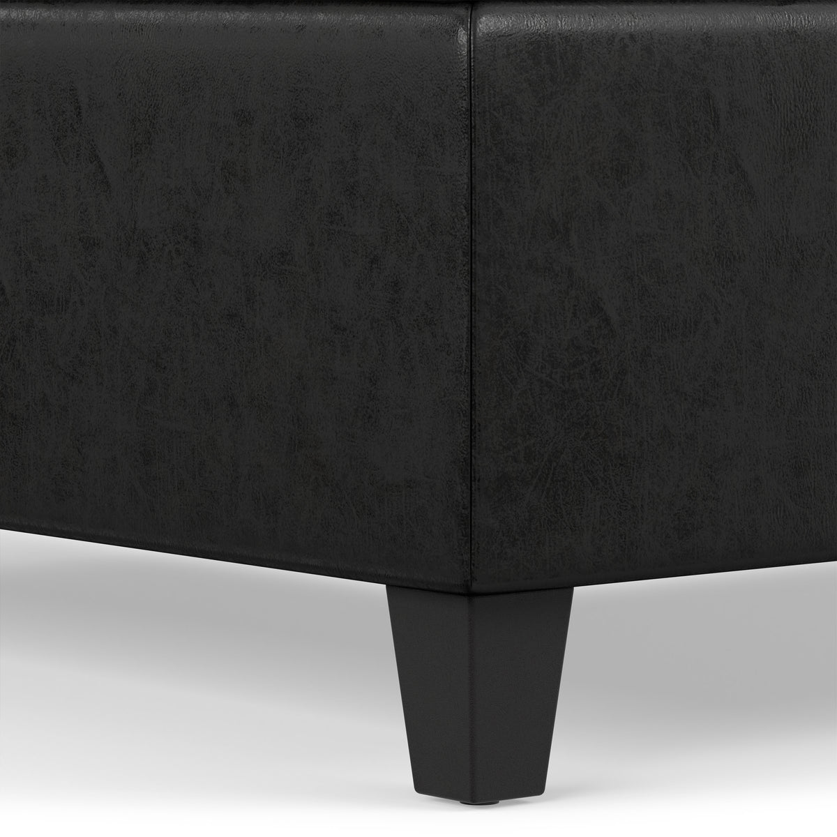 Distressed Black Distressed Vegan Leather | Harrison Coffee Table Storage Ottoman