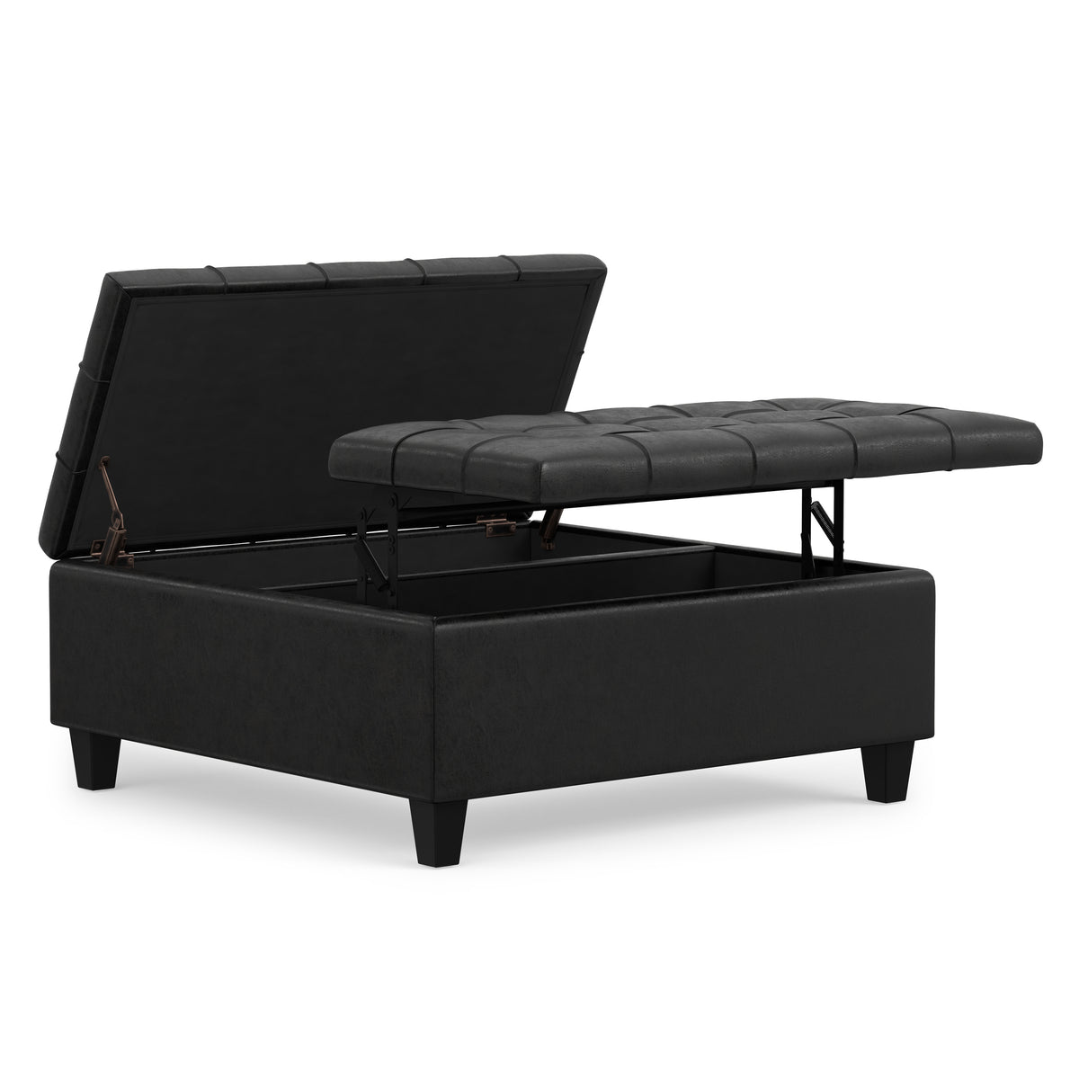 Distressed Black Distressed Vegan Leather | Harrison Coffee Table Storage Ottoman