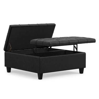 Distressed Black Distressed Vegan Leather | Harrison Coffee Table Storage Ottoman
