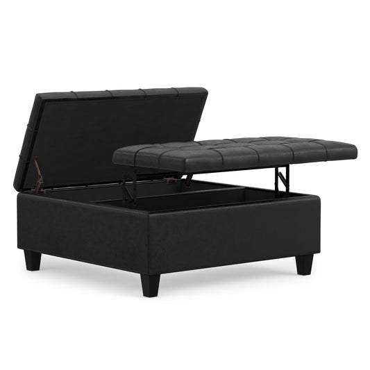 Distressed Black Distressed Vegan Leather | Harrison Coffee Table Storage Ottoman