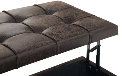 Distressed Brown Distressed Vegan Leather | Harrison Coffee Table Storage Ottoman