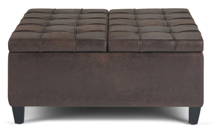 Distressed Brown Distressed Vegan Leather | Harrison Coffee Table Storage Ottoman