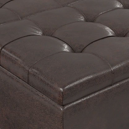 Distressed Brown Distressed Vegan Leather | Harrison Coffee Table Storage Ottoman