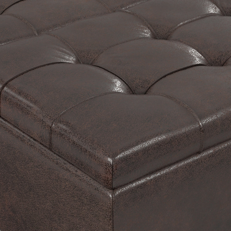 Distressed Brown Distressed Vegan Leather | Harrison Coffee Table Storage Ottoman