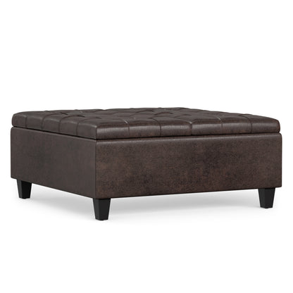 Distressed Brown Distressed Vegan Leather | Harrison Coffee Table Storage Ottoman
