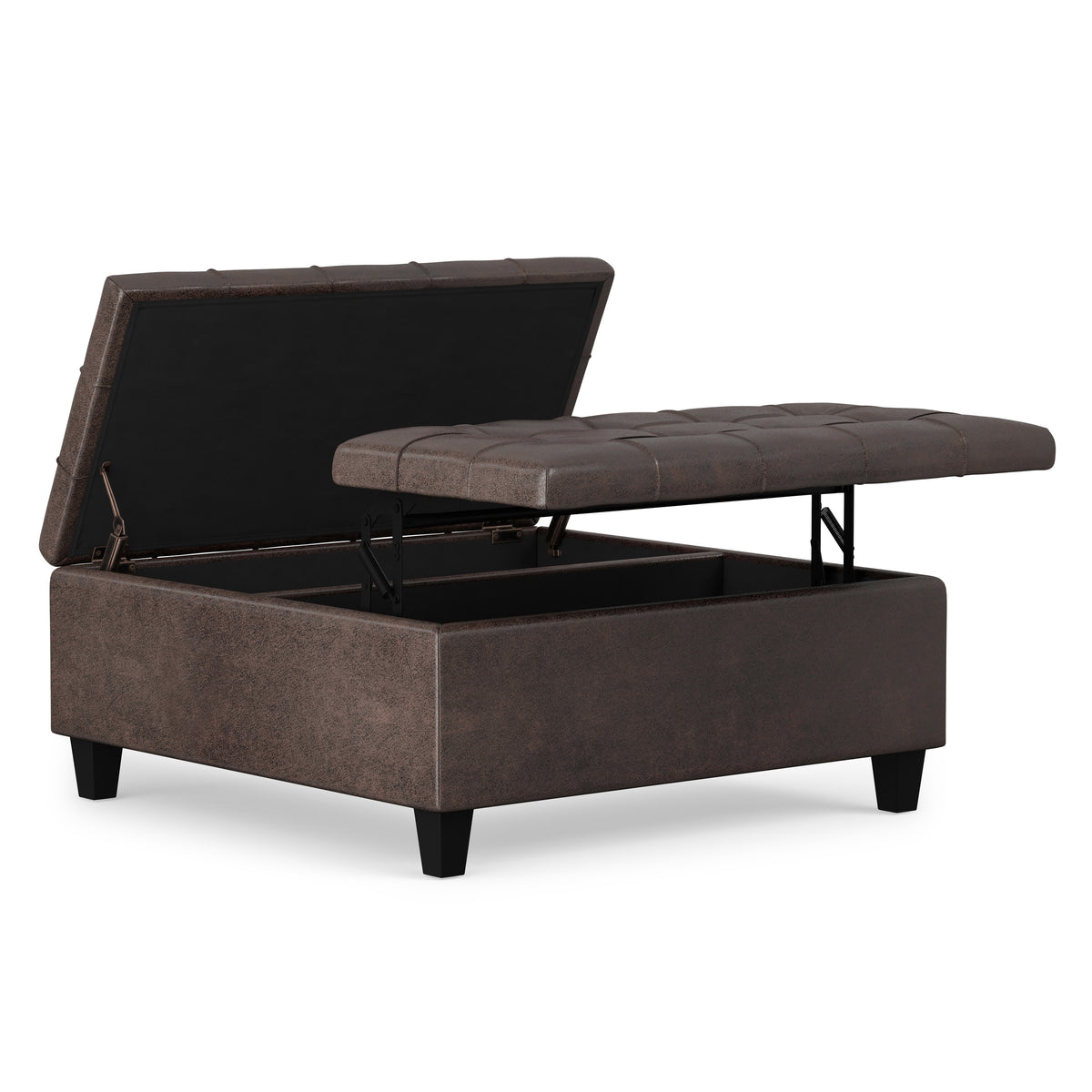 Distressed Brown Distressed Vegan Leather | Harrison Coffee Table Storage Ottoman