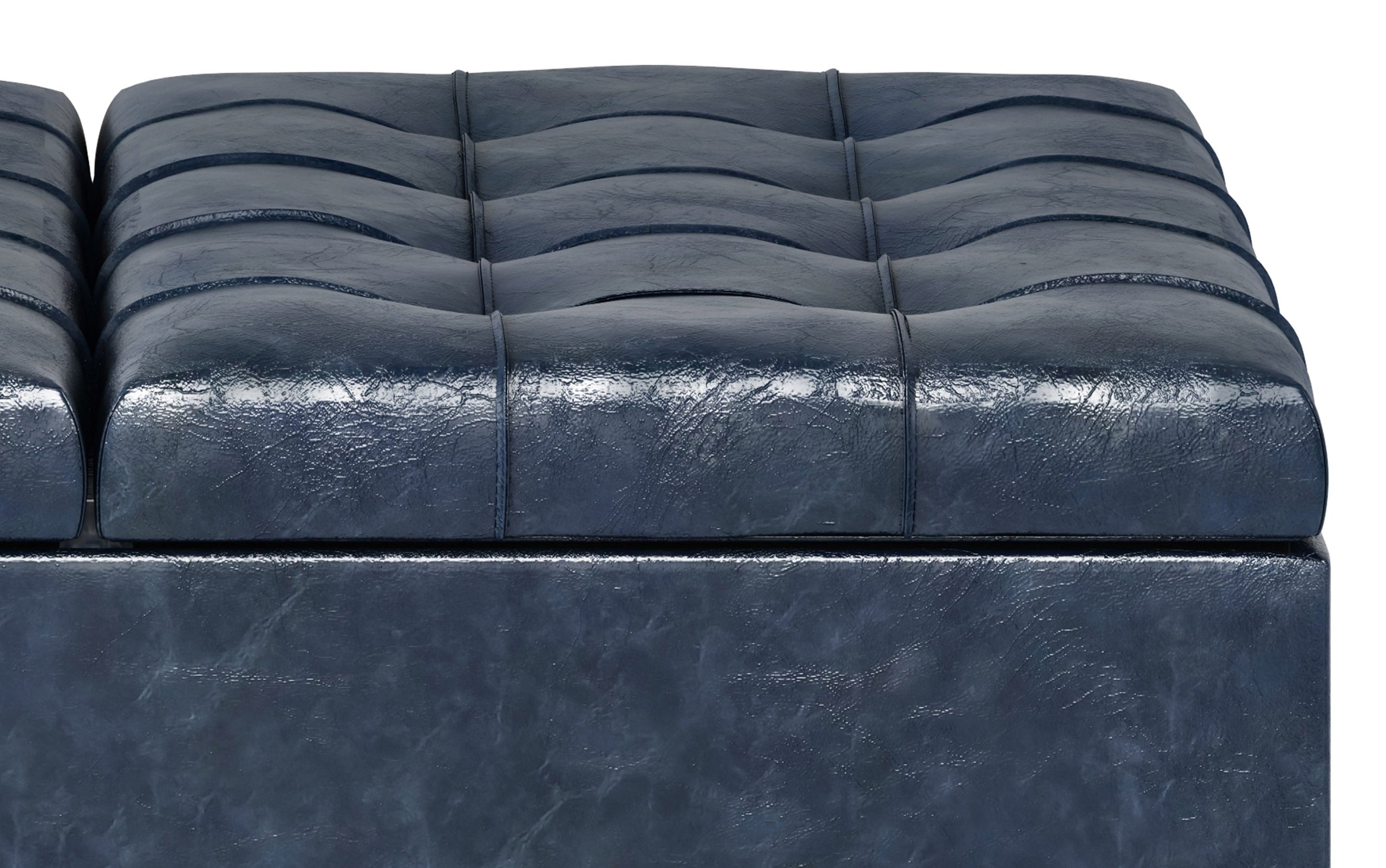 Denim Blue Vegan Leather | Harrison Coffee Table Storage Ottoman