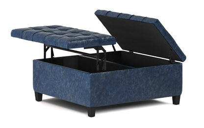 Denim Blue Vegan Leather | Harrison Coffee Table Storage Ottoman