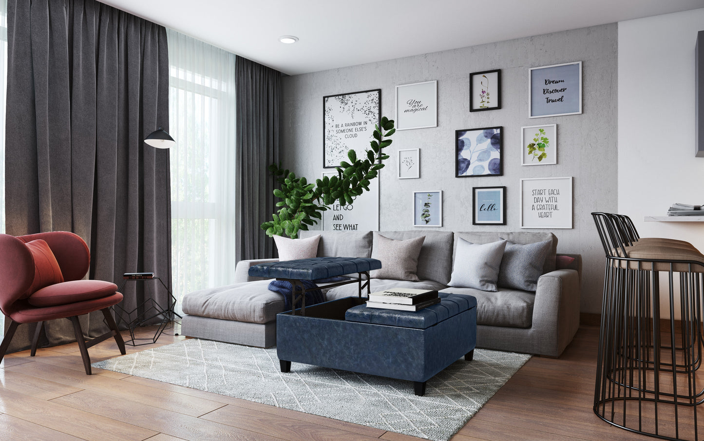 Denim Blue Vegan Leather | Harrison Coffee Table Storage Ottoman