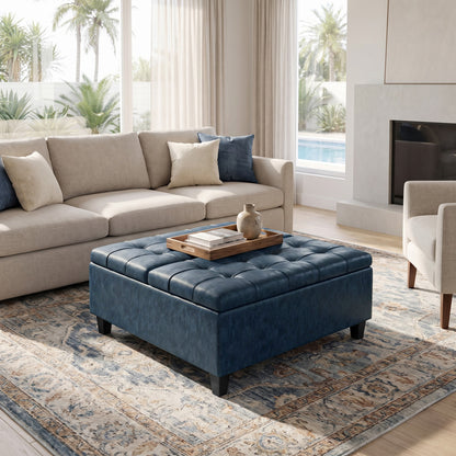 Denim Blue Vegan Leather | Harrison Coffee Table Storage Ottoman