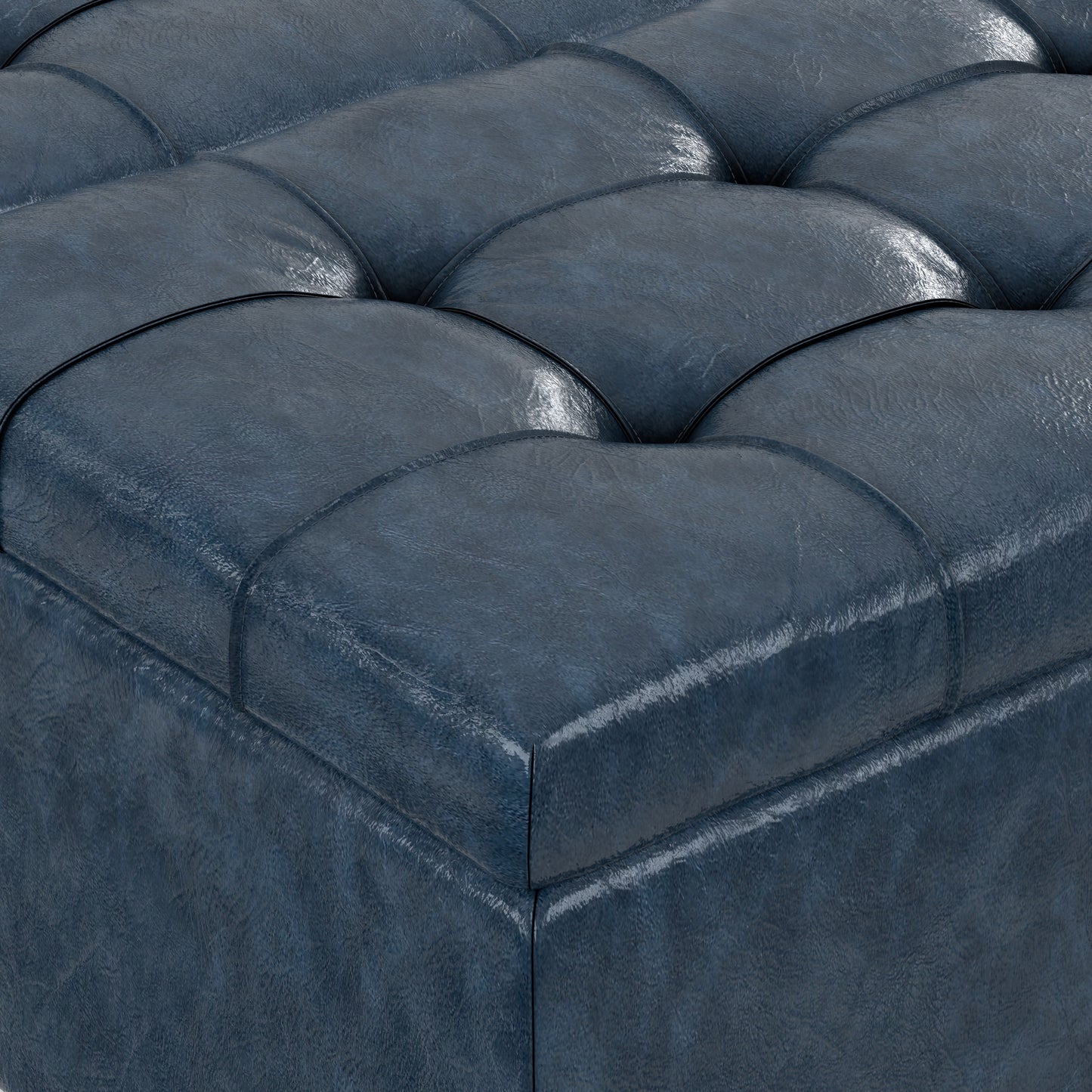 Denim Blue Vegan Leather | Harrison Coffee Table Storage Ottoman
