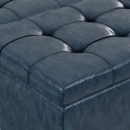 Denim Blue Vegan Leather | Harrison Coffee Table Storage Ottoman