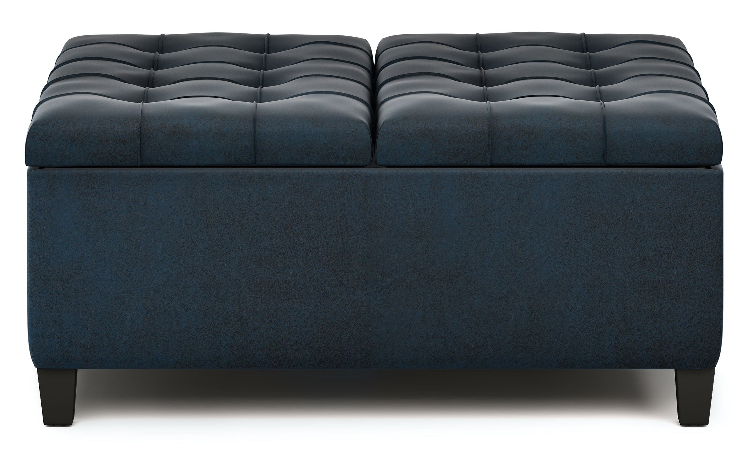 Distressed Dark Blue Distressed Vegan Leather | Harrison Coffee Table Storage Ottoman