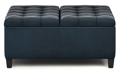 Distressed Dark Blue Distressed Vegan Leather | Harrison Coffee Table Storage Ottoman