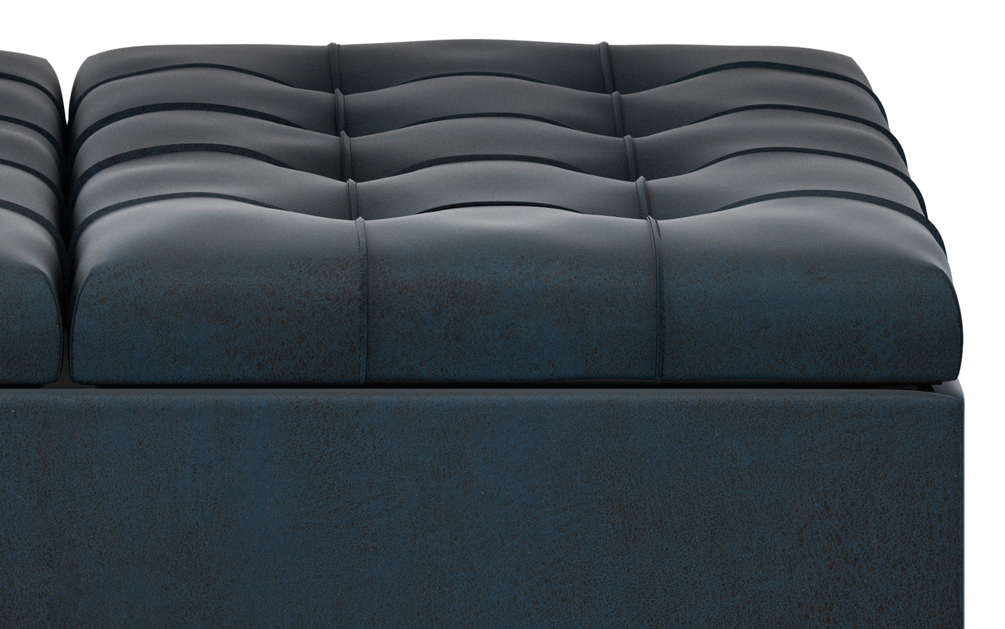 Distressed Dark Blue Distressed Vegan Leather | Harrison Coffee Table Storage Ottoman