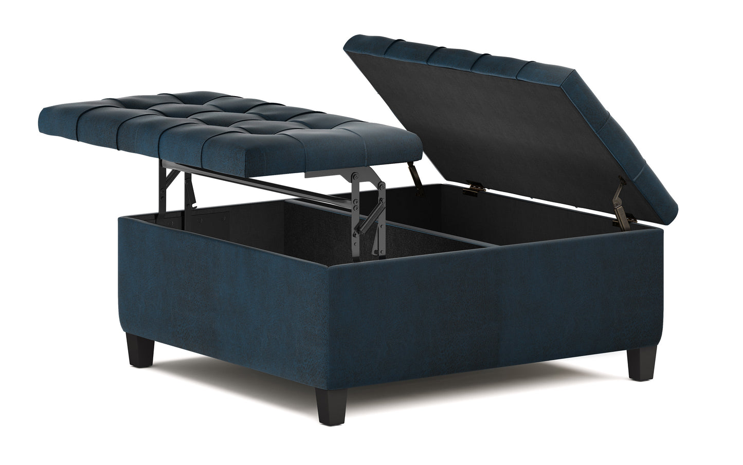 Distressed Dark Blue Distressed Vegan Leather | Harrison Coffee Table Storage Ottoman