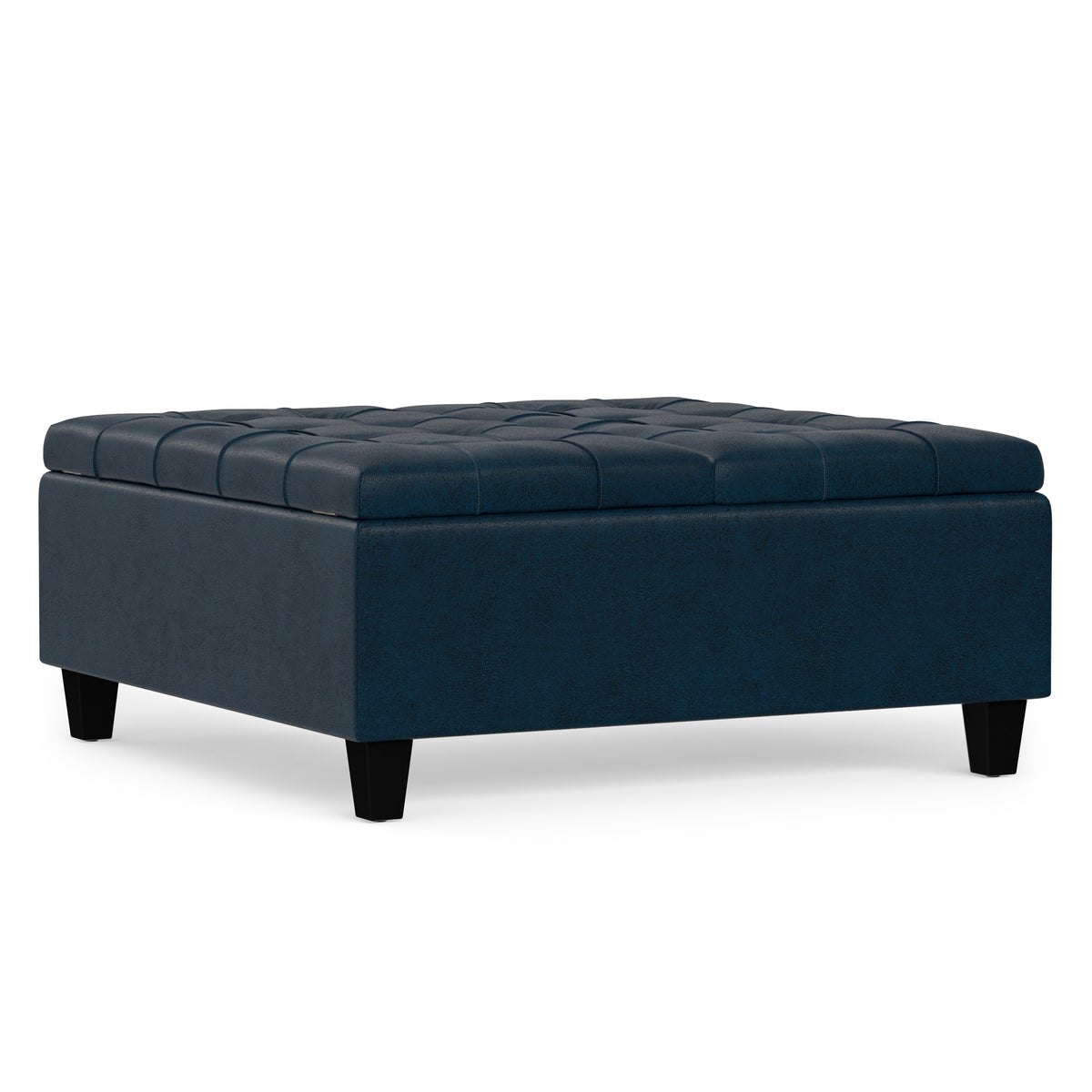 Distressed Dark Blue Distressed Vegan Leather | Harrison Coffee Table Storage Ottoman