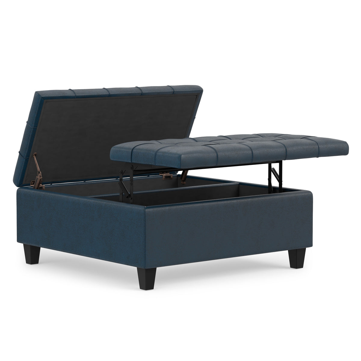 Distressed Dark Blue Distressed Vegan Leather | Harrison Coffee Table Storage Ottoman