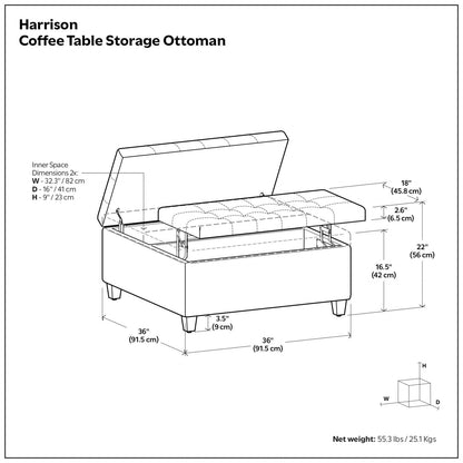 Distressed Graphite Black Distressed Vegan Leather | Harrison Coffee Table Storage Ottoman in Distressed Graphite Black