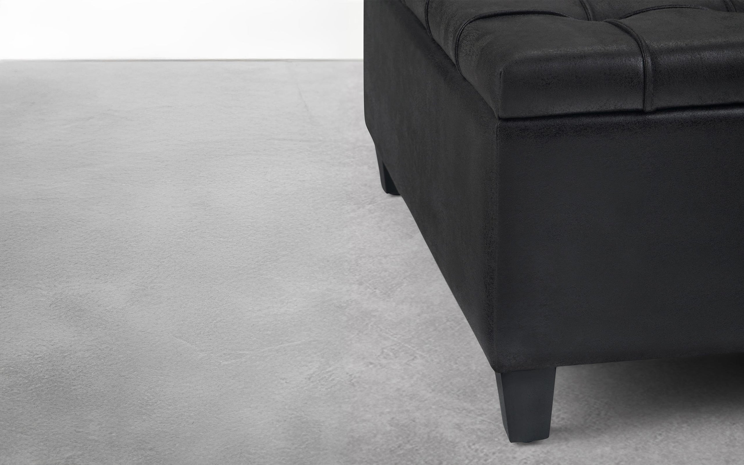 Distressed Graphite Black Distressed Vegan Leather | Harrison Coffee Table Storage Ottoman in Distressed Graphite Black