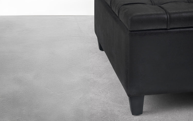 Distressed Graphite Black Distressed Vegan Leather | Harrison Coffee Table Storage Ottoman in Distressed Graphite Black