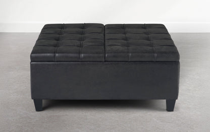 Distressed Graphite Black Distressed Vegan Leather | Harrison Coffee Table Storage Ottoman in Distressed Graphite Black