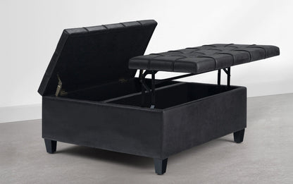 Distressed Graphite Black Distressed Vegan Leather | Harrison Coffee Table Storage Ottoman in Distressed Graphite Black
