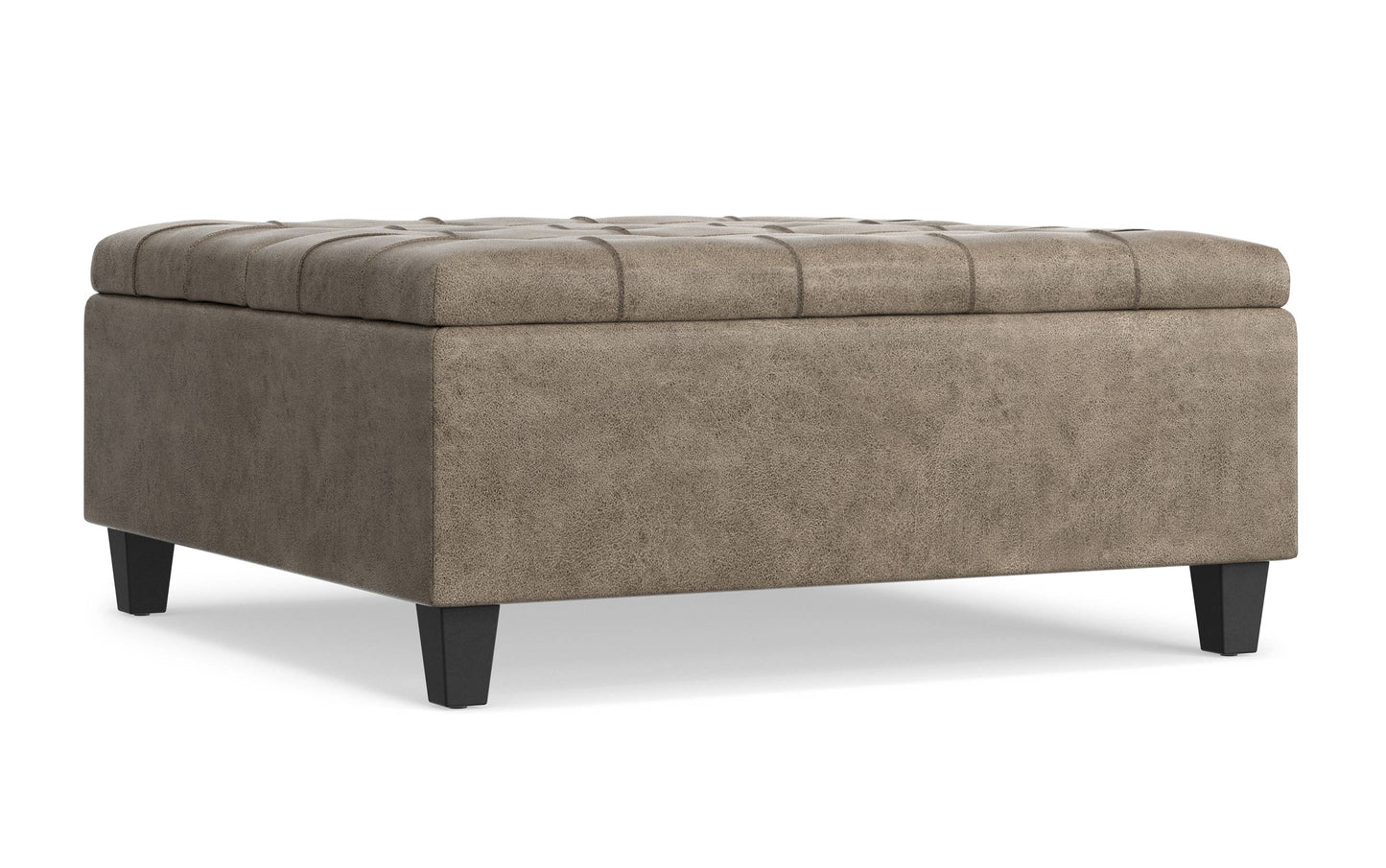 Distressed Smoky Grey Brown Distressed Vegan Leather | Harrison Coffee Table Storage Ottoman