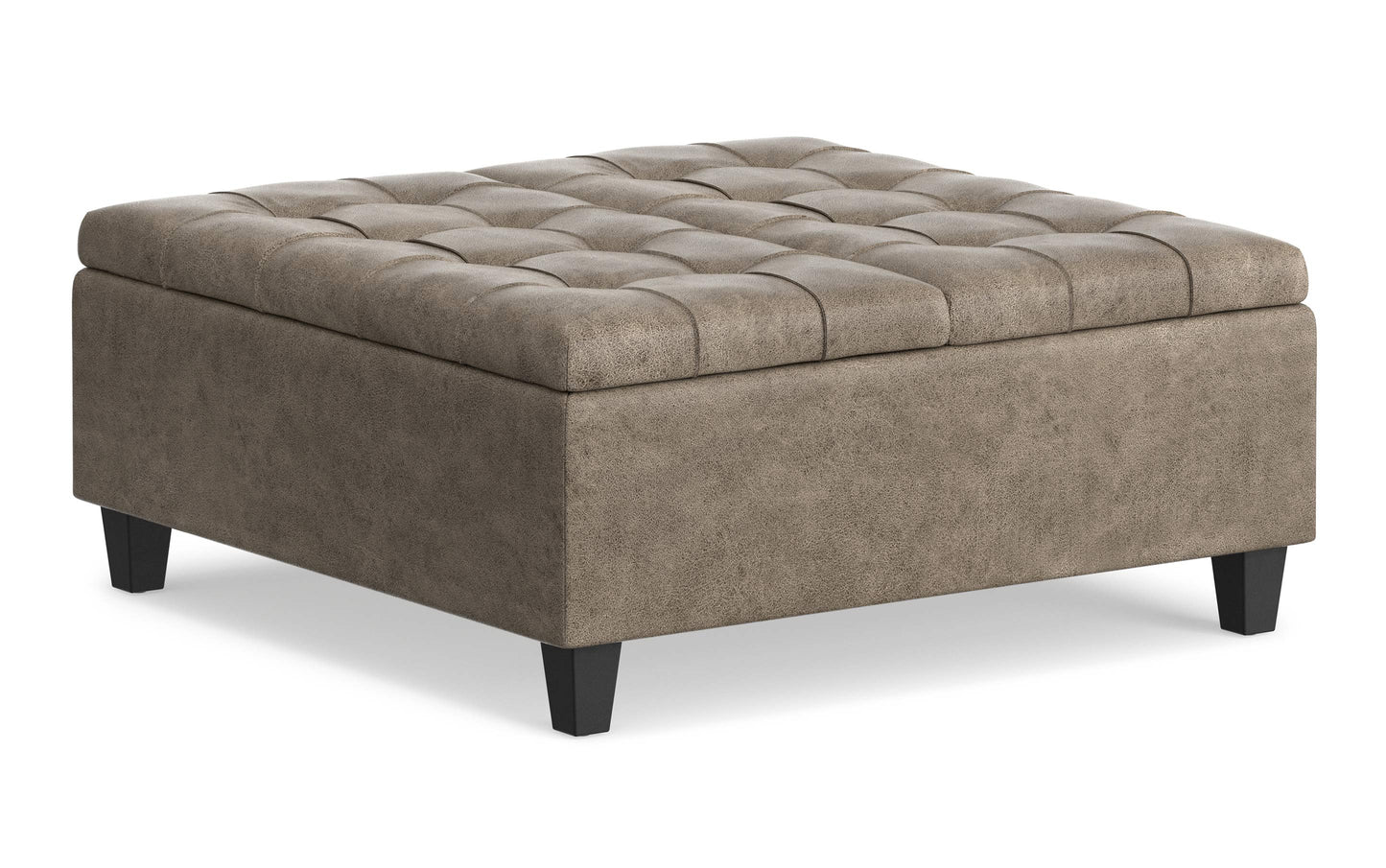 Distressed Smoky Grey Brown Distressed Vegan Leather | Harrison Coffee Table Storage Ottoman