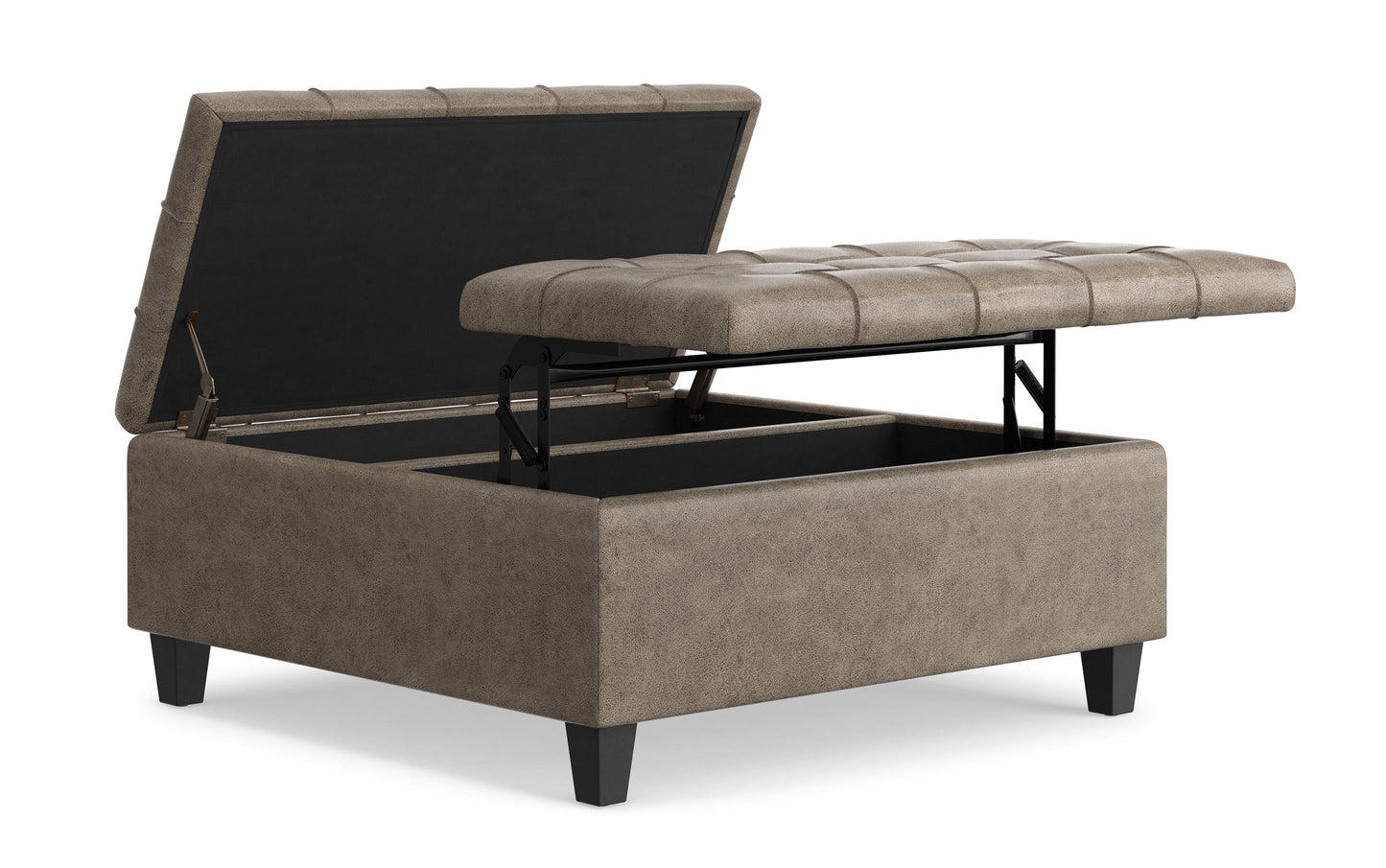 Distressed Smoky Grey Brown Distressed Vegan Leather | Harrison Coffee Table Storage Ottoman