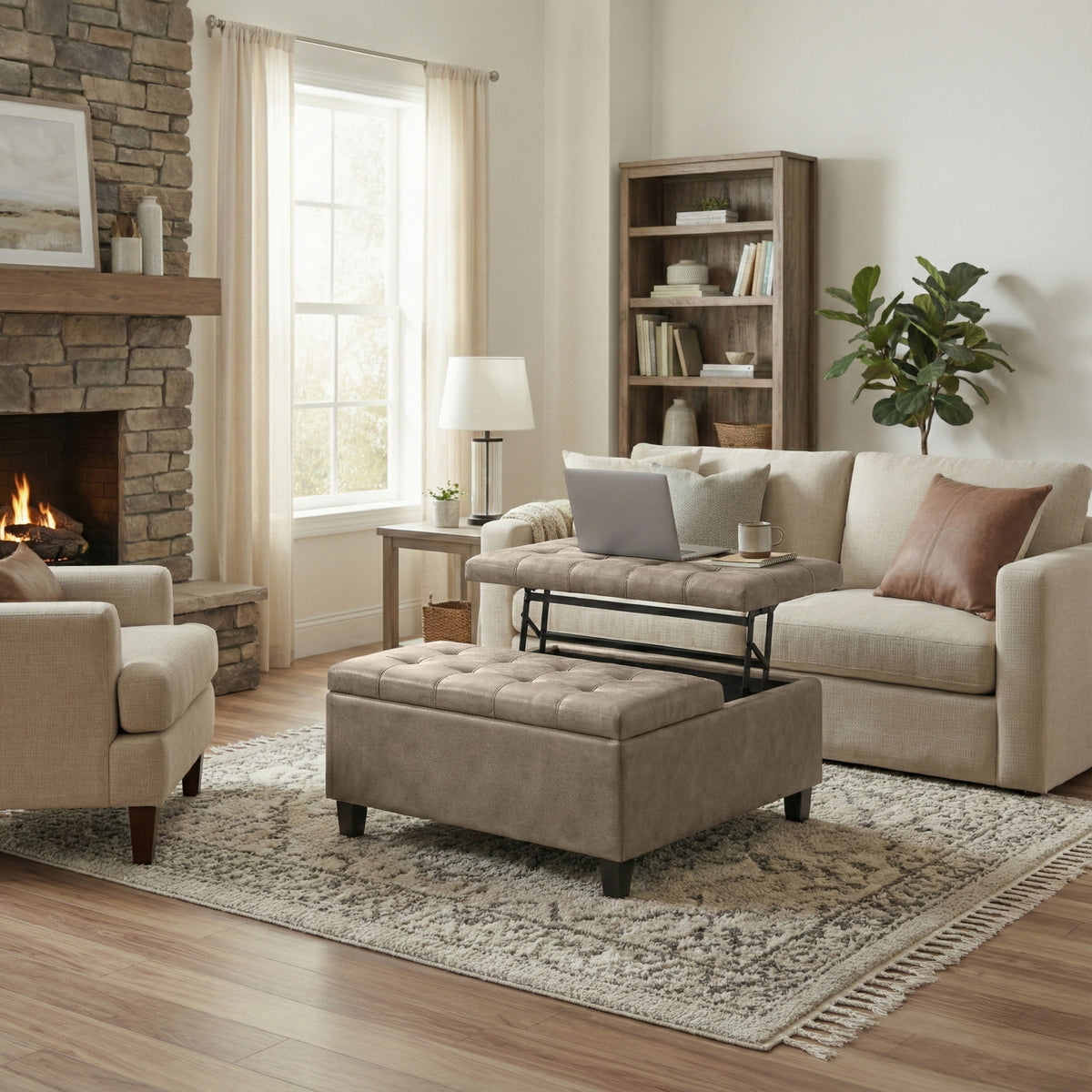 Distressed Smoky Grey Brown Distressed Vegan Leather | Harrison Coffee Table Storage Ottoman