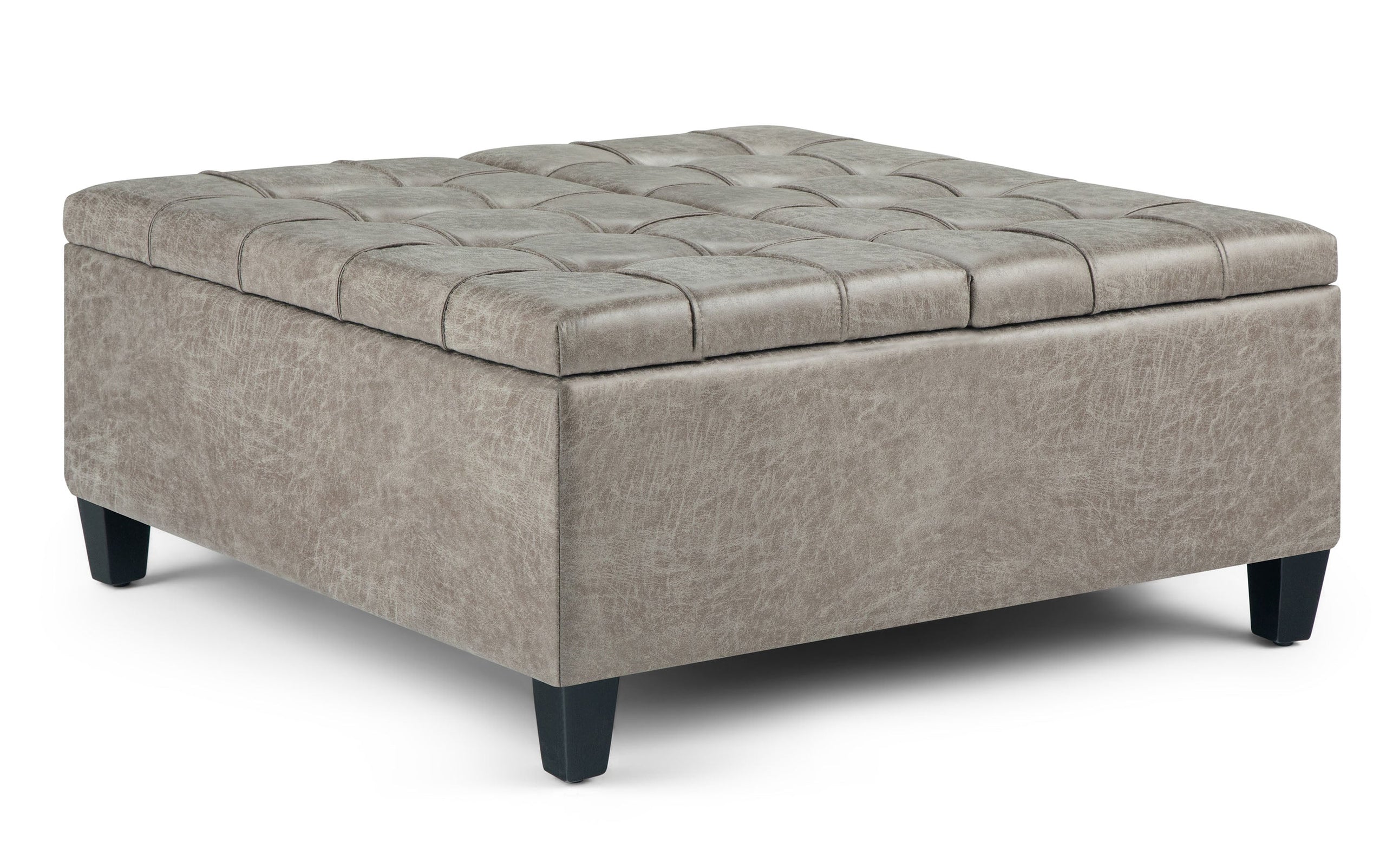Distressed Grey Taupe Distressed Vegan Leather | Harrison Coffee Table Storage Ottoman