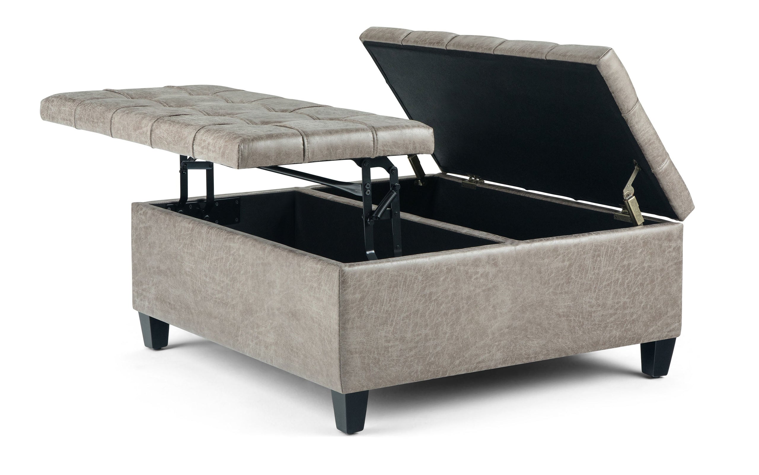 Distressed Grey Taupe Distressed Vegan Leather | Harrison Coffee Table Storage Ottoman