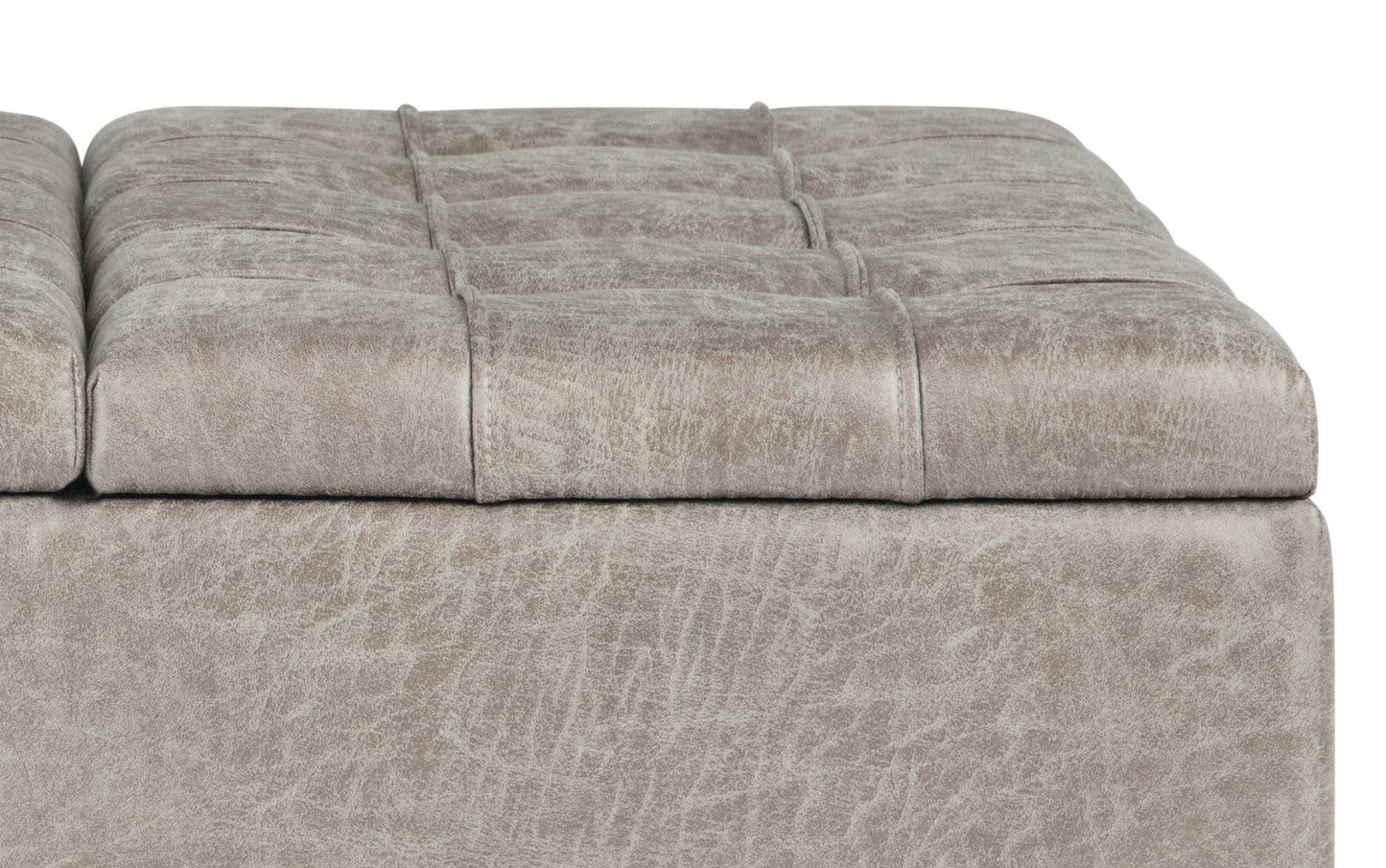 Distressed Grey Taupe Distressed Vegan Leather | Harrison Coffee Table Storage Ottoman