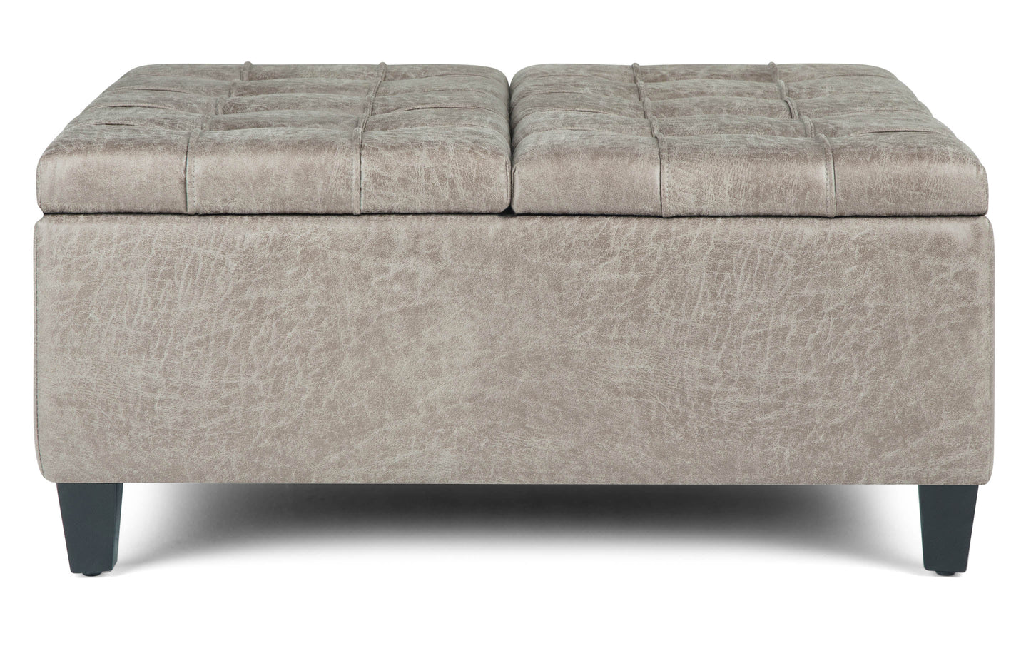 Distressed Grey Taupe Distressed Vegan Leather | Harrison Coffee Table Storage Ottoman