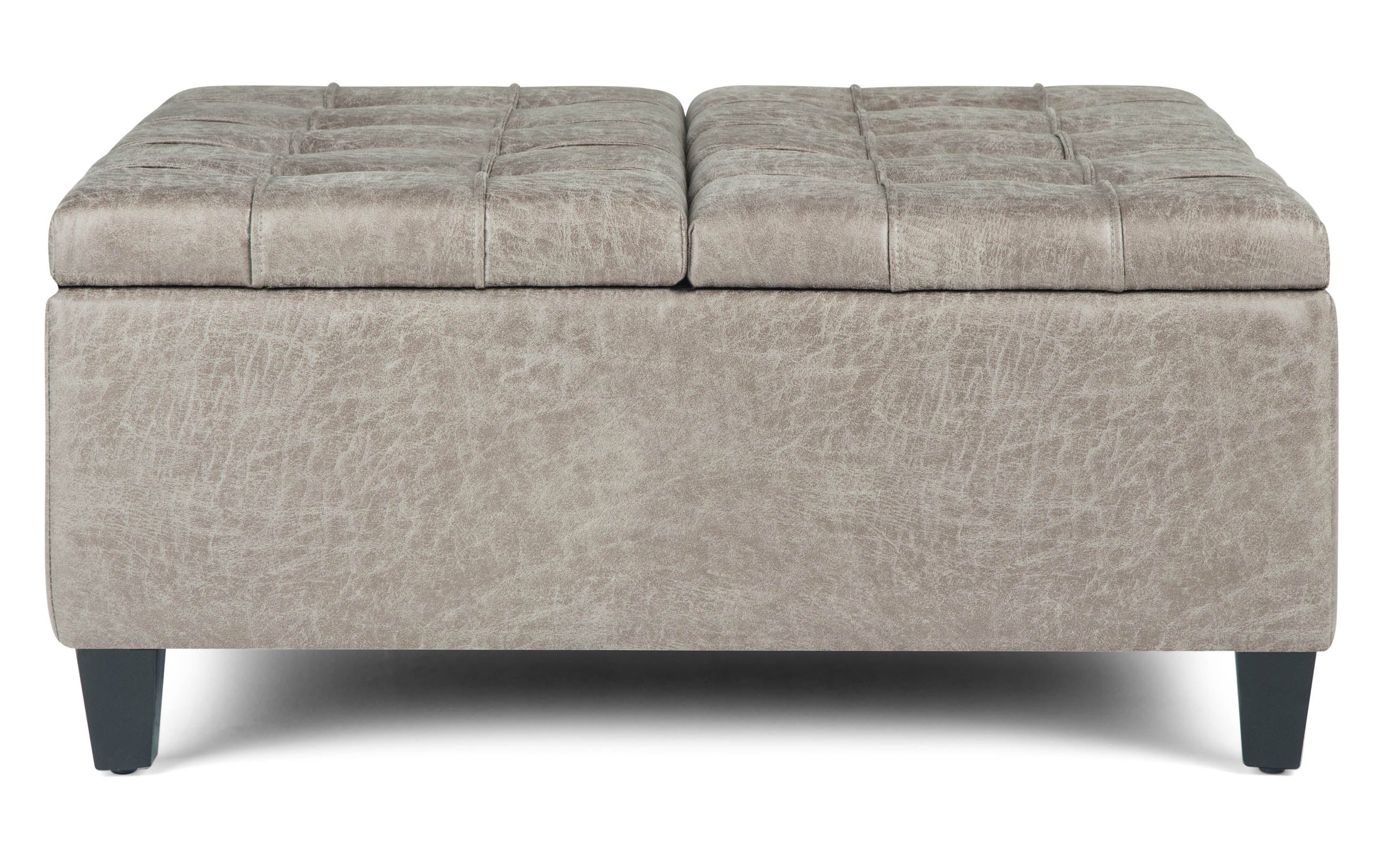 Distressed Grey Taupe Distressed Vegan Leather | Harrison Coffee Table Storage Ottoman