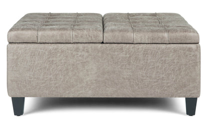Distressed Grey Taupe Distressed Vegan Leather | Harrison Coffee Table Storage Ottoman