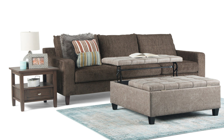 Distressed Grey Taupe Distressed Vegan Leather | Harrison Coffee Table Storage Ottoman
