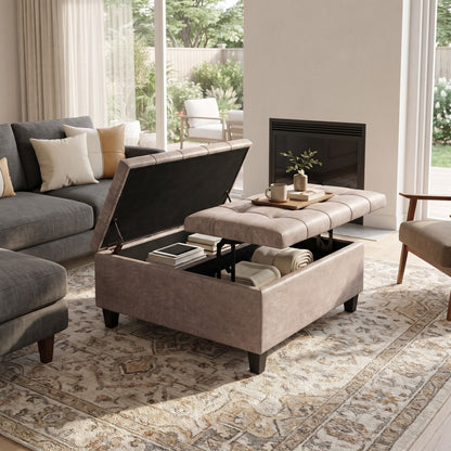 Distressed Grey Taupe Distressed Vegan Leather | Harrison Coffee Table Storage Ottoman