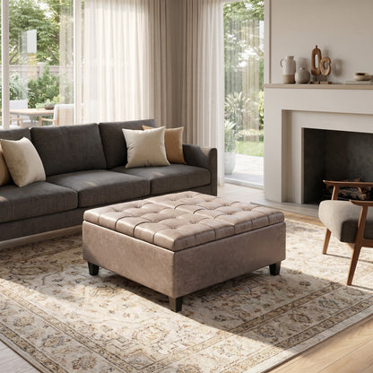 Distressed Grey Taupe Distressed Vegan Leather | Harrison Coffee Table Storage Ottoman