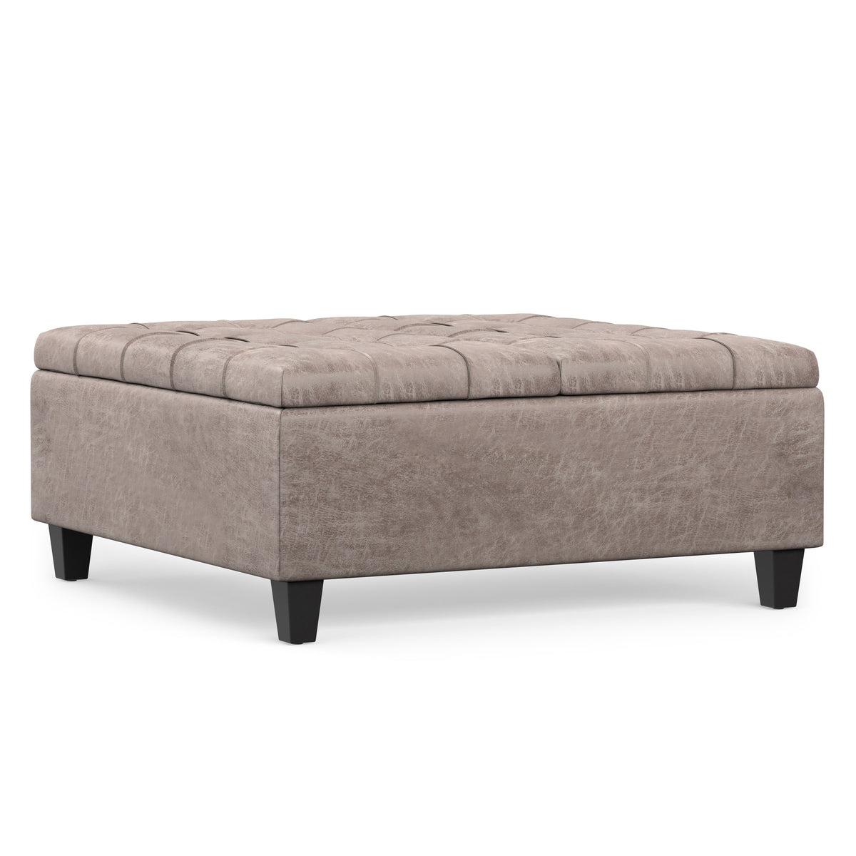Distressed Grey Taupe Distressed Vegan Leather | Harrison Coffee Table Storage Ottoman