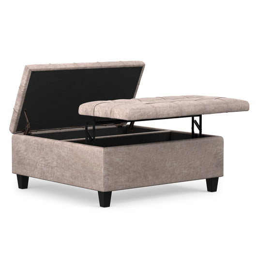 Distressed Grey Taupe Distressed Vegan Leather | Harrison Coffee Table Storage Ottoman