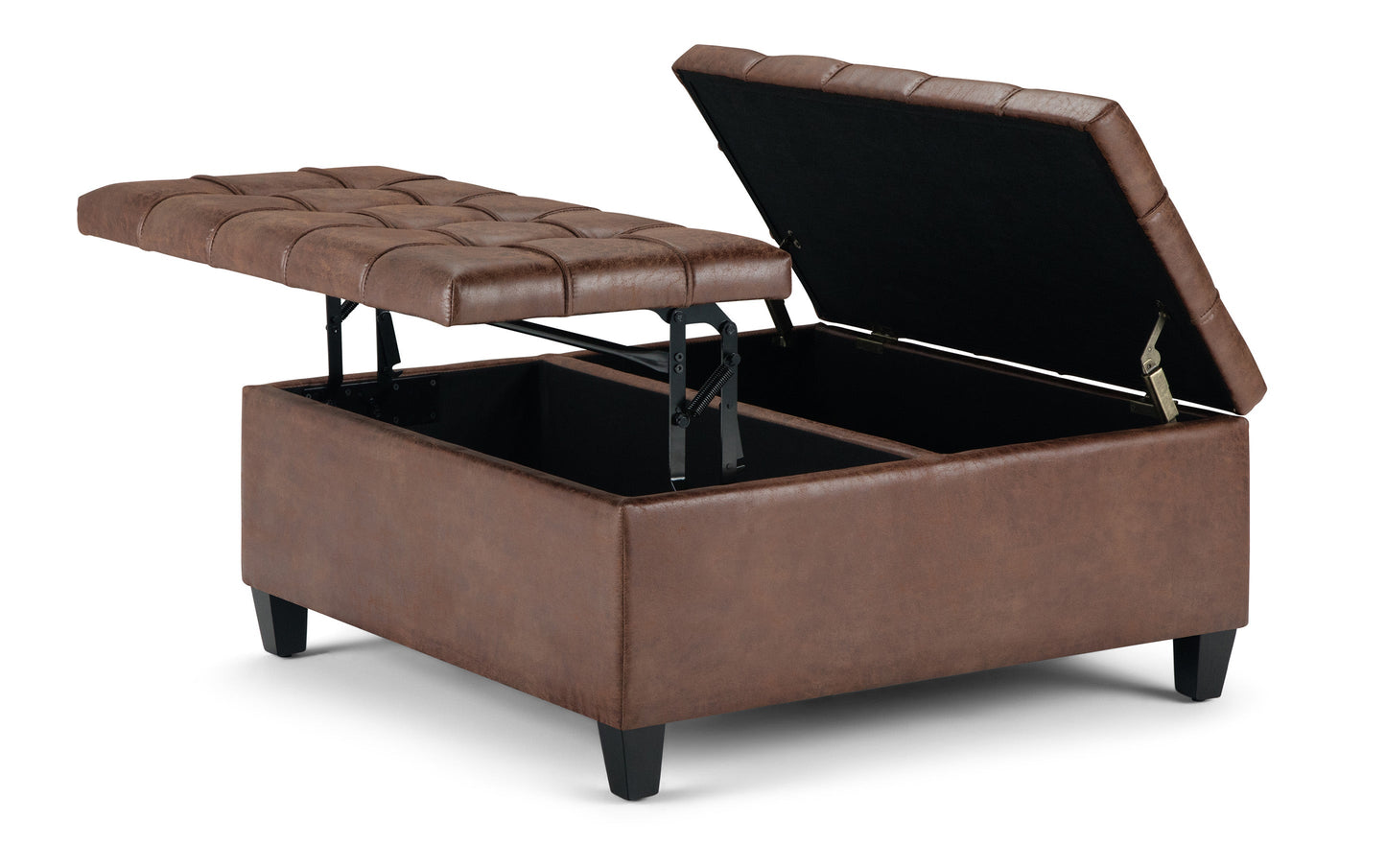 Distressed Umber Brown Distressed Vegan Leather | Harrison Coffee Table Storage Ottoman